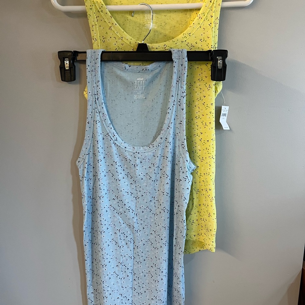 Light Blue & Yellow polkadot Tank Tops - Set of 2